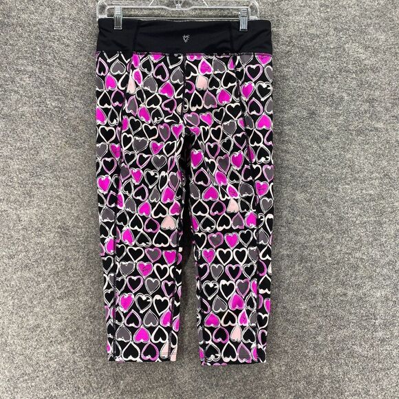Betsey Johnson Activewear Leggings Women L Large Black Geometric Mid Rise Capri - Picture 2 of 9